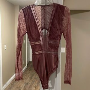 Dusty rose lace/cutout bodysuit